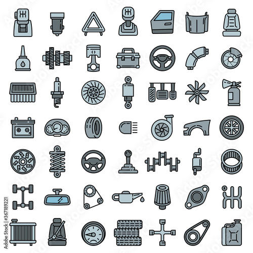 Car parts icons set. Outline set of car parts vector icons for web design isolated on white background