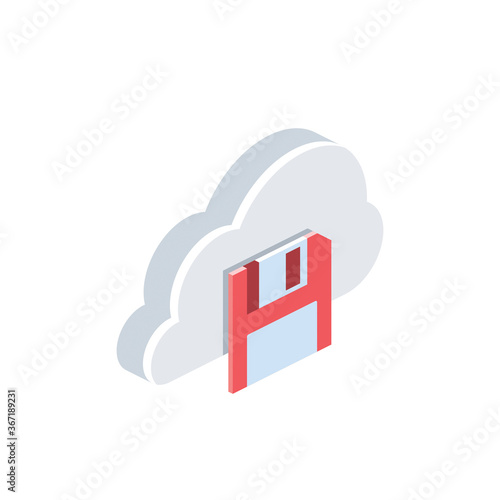 Cloud save Diskette. Vector 3d isometric, color web icons set, new flat style. Creative illustration, idea for infographics.