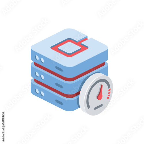 Speed server. Vector 3d isometric, color web icons set, new flat style. Creative illustration, idea for infographics.