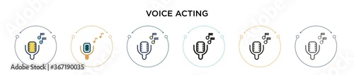 Voice acting icon in filled, thin line, outline and stroke style. Vector illustration of two colored and black voice acting vector icons designs can be used for mobile, ui, web