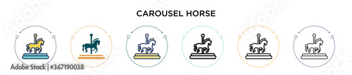 Carousel horse icon in filled, thin line, outline and stroke style. Vector illustration of two colored and black carousel horse vector icons designs can be used for mobile, ui, web