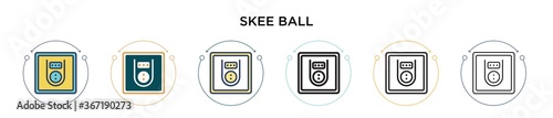 Skee ball icon in filled, thin line, outline and stroke style. Vector illustration of two colored and black skee ball vector icons designs can be used for mobile, ui, web photo