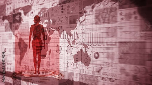 Wallpaper Mural Woman and Earth. Medical hologram loop animation. Human virtual body. Earth will dyeing in red and getting well. Pandemic of infection. Pandemic end. Disease and Health. Torontodigital.ca