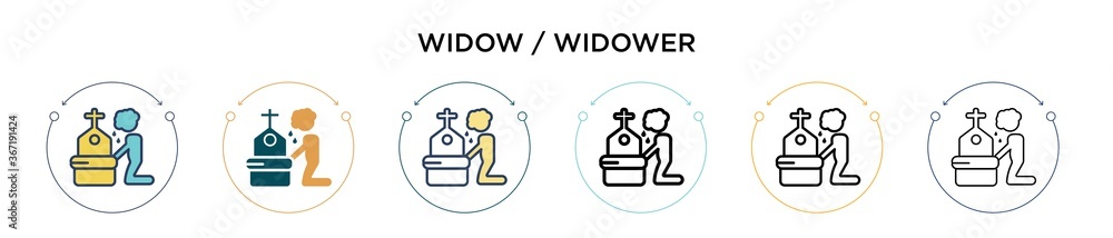 Widow / widower icon in filled, thin line, outline and stroke style. Vector illustration of two colored and black widow / widower vector icons designs can be used for mobile, ui, web