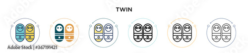 Twin icon in filled, thin line, outline and stroke style. Vector illustration of two colored and black twin vector icons designs can be used for mobile, ui, web
