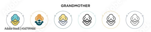 Grandmother icon in filled, thin line, outline and stroke style. Vector illustration of two colored and black grandmother vector icons designs can be used for mobile, ui, web