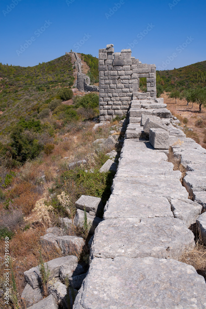 City walls and towers of Ancient Messini in Greece