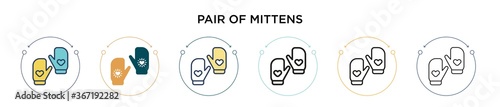 Pair of mittens icon in filled, thin line, outline and stroke style. Vector illustration of two colored and black pair of mittens vector icons designs can be used for mobile, ui, web