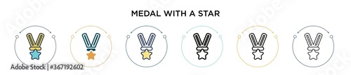 Medal with a star icon in filled, thin line, outline and stroke style. Vector illustration of two colored and black medal with a star vector icons designs can be used for mobile, ui, web