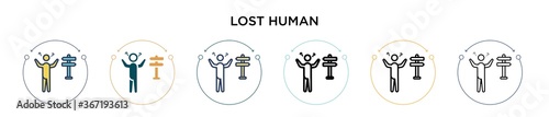 Lost human icon in filled, thin line, outline and stroke style. Vector illustration of two colored and black lost human vector icons designs can be used for mobile, ui, web