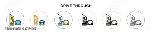 Drive through icon in filled, thin line, outline and stroke style. Vector illustration of two colored and black drive through vector icons designs can be used for mobile, ui, web