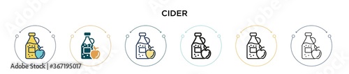 Cider icon in filled, thin line, outline and stroke style. Vector illustration of two colored and black cider vector icons designs can be used for mobile, ui, web