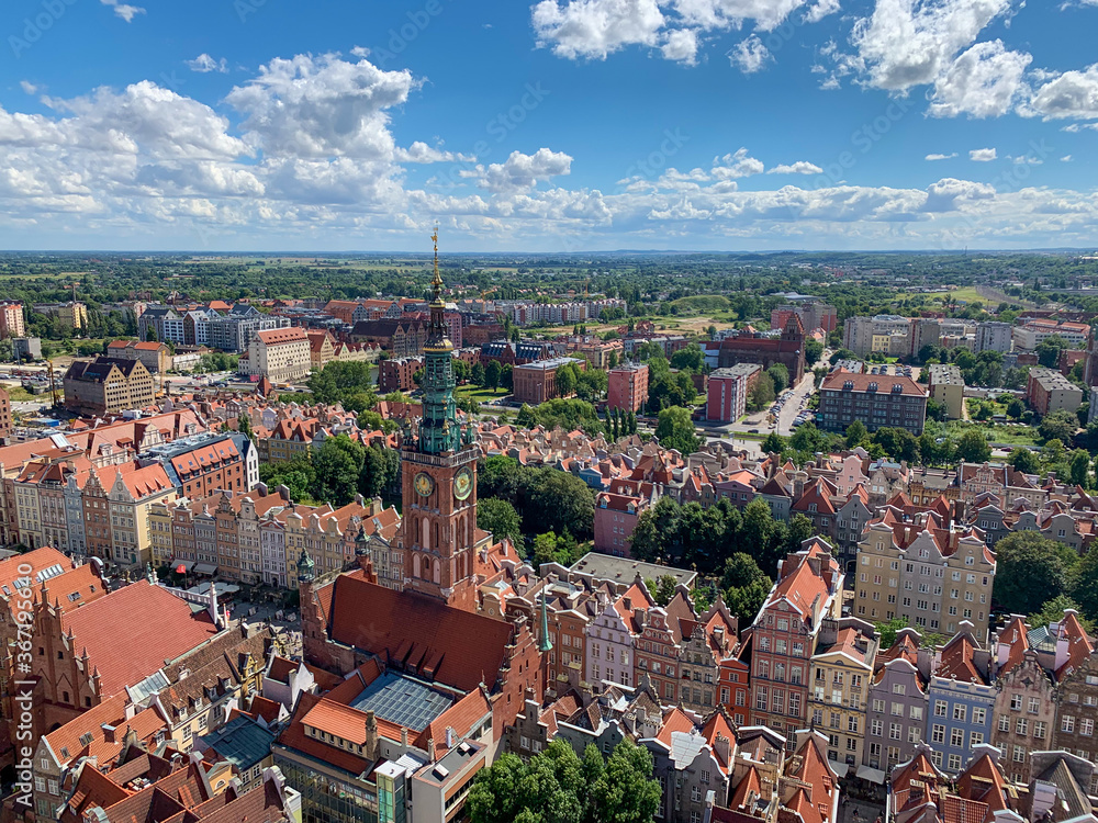 Fototapeta premium view from the bell tower of St. Mary's Church in Gdansk to the town hall