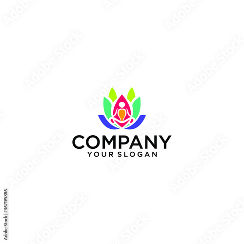 Fototapeta Naklejka Na Ścianę i Meble -  Yoga Lotus pose flower Logo design vector template. Health Beauty SPA Logotype concept icon.