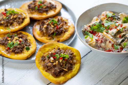 Open meat pies with lamb mince and pistachio nuts