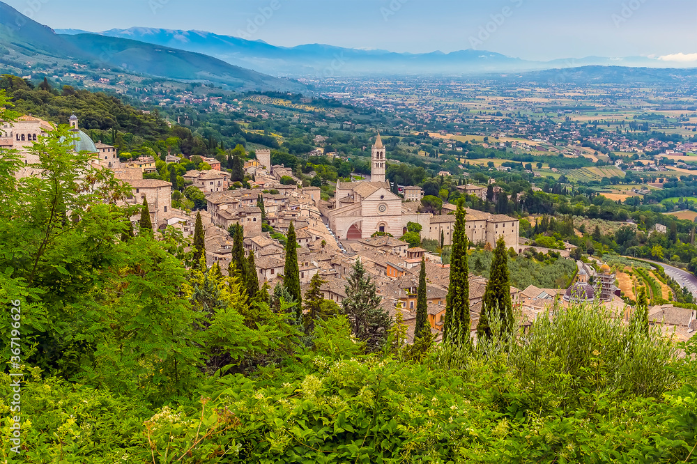 A view from the Castle Rocca Maggiore over the town of Assisi, Umbria in the summertime