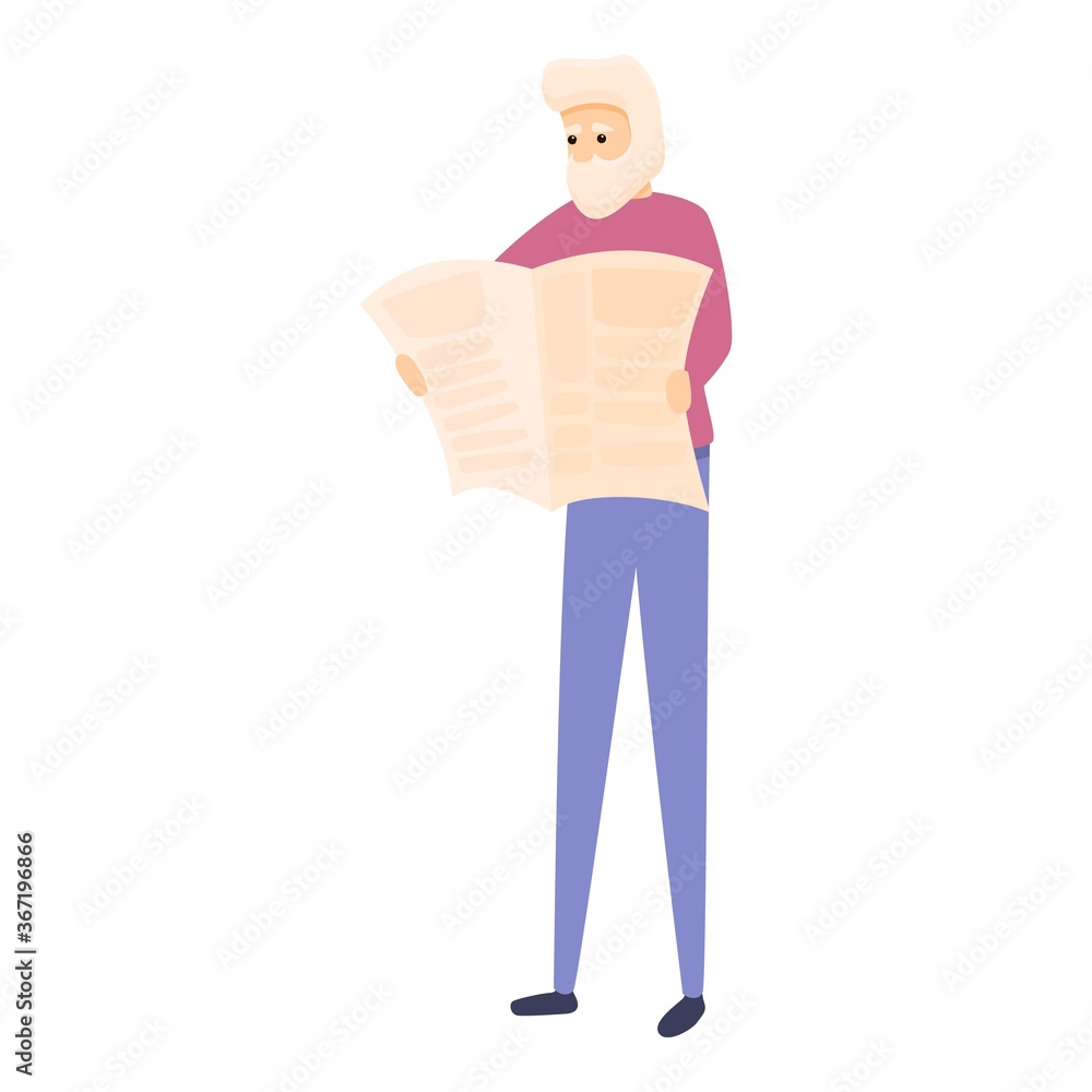 Grandpa read newspaper icon. Cartoon of grandpa read newspaper vector icon for web design isolated on white background