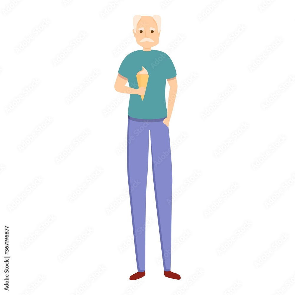 Old man eat ice cream icon. Cartoon of old man eat ice cream vector icon for web design isolated on white background Old man eat ice cream icon. Cartoon of old man eat ice cream vector icon for web design isolated on white background