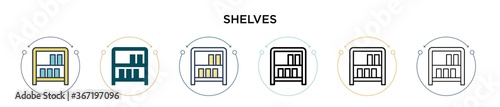 Shelves icon in filled, thin line, outline and stroke style. Vector illustration of two colored and black shelves vector icons designs can be used for mobile, ui, web