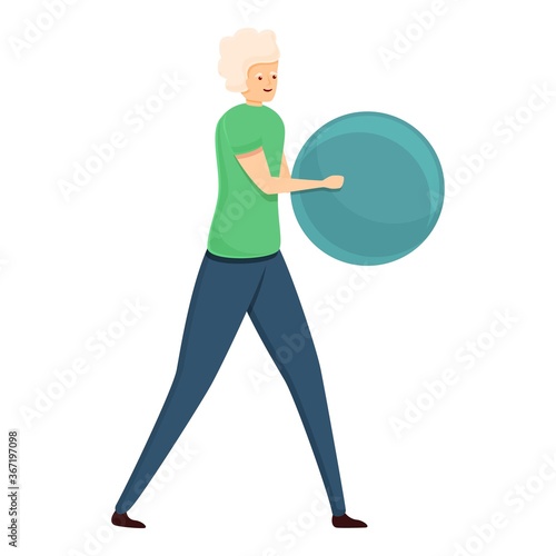 Senior woman with ball icon. Cartoon of senior woman with ball vector icon for web design isolated on white background