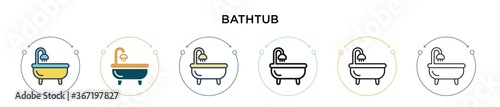 Bathtub icon in filled, thin line, outline and stroke style. Vector illustration of two colored and black bathtub vector icons designs can be used for mobile, ui, web