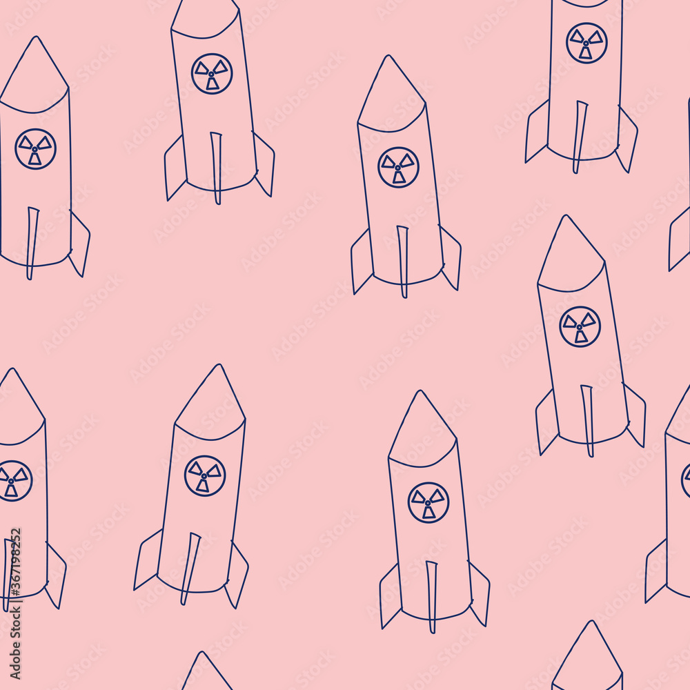 nuclear missile doodle. drawing blue line. Seamless pattern. nuclear missile doodle. drawing blue line. Seamless pattern.