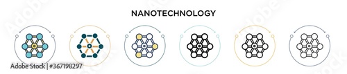 Nanotechnology icon in filled, thin line, outline and stroke style. Vector illustration of two colored and black nanotechnology vector icons designs can be used for mobile, ui, web