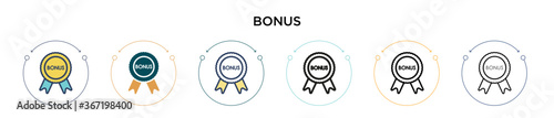 Bonus icon in filled, thin line, outline and stroke style. Vector illustration of two colored and black bonus vector icons designs can be used for mobile, ui, web