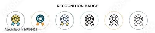 Recognition badge icon in filled, thin line, outline and stroke style. Vector illustration of two colored and black recognition badge vector icons designs can be used for mobile, ui, web photo