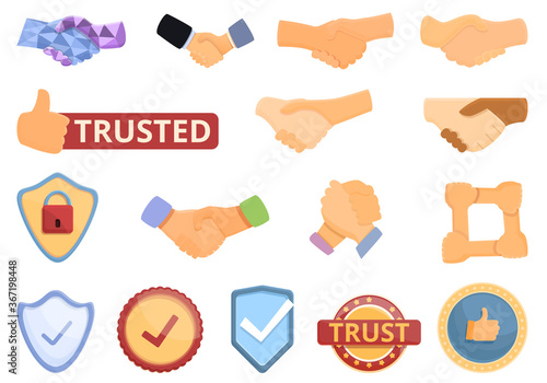 Trust icons set. Cartoon set of trust vector icons for web design