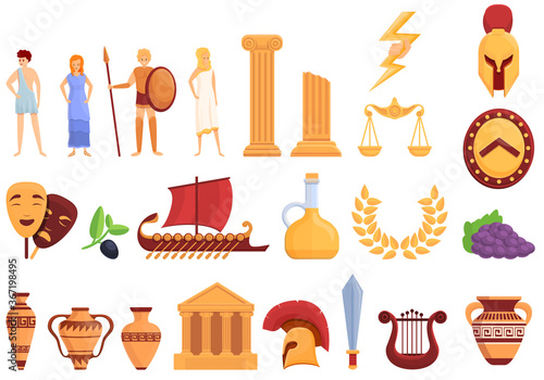 Ancient Greece icons set. Cartoon set of Ancient Greece vector icons for web design © nsit0108
