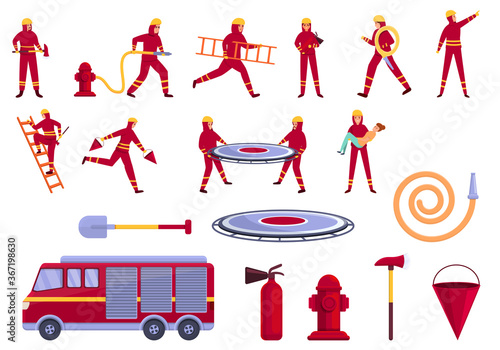 Rescuer icons set. Cartoon set of rescuer vector icons for web design