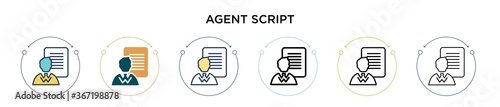 Agent script icon in filled, thin line, outline and stroke style. Vector illustration of two colored and black agent script vector icons designs can be used for mobile, ui, web