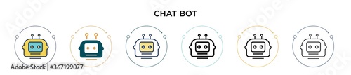 Chat bot icon in filled, thin line, outline and stroke style. Vector illustration of two colored and black chat bot vector icons designs can be used for mobile, ui, web