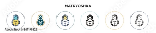 Matryoshka icon in filled, thin line, outline and stroke style. Vector illustration of two colored and black matryoshka vector icons designs can be used for mobile, ui, web