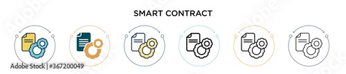 Smart contract icon in filled, thin line, outline and stroke style. Vector illustration of two colored and black smart contract vector icons designs can be used for mobile, ui, web