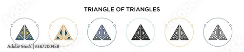 Triangle of triangles icon in filled, thin line, outline and stroke style. Vector illustration of two colored and black triangle of triangles vector icons designs can be used for mobile, ui, web