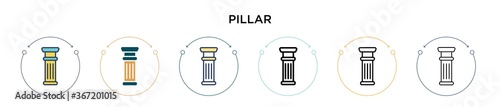Pillar icon in filled, thin line, outline and stroke style. Vector illustration of two colored and black pillar vector icons designs can be used for mobile, ui, web