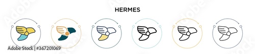 Hermes icon in filled, thin line, outline and stroke style. Vector illustration of two colored and black hermes vector icons designs can be used for mobile, ui, web