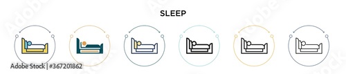 Sleep icon in filled, thin line, outline and stroke style. Vector illustration of two colored and black sleep vector icons designs can be used for mobile, ui, web