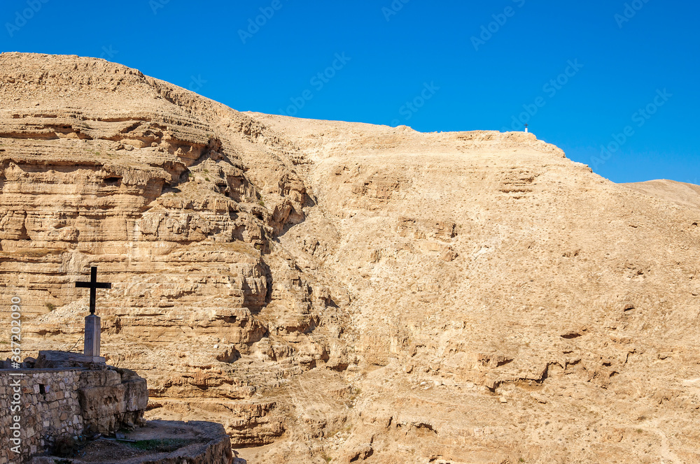 Wadi Kelt gorge in the Judean desert near the monastery of St. George Hosevit (Mar Jaris). Palestine, Israel.