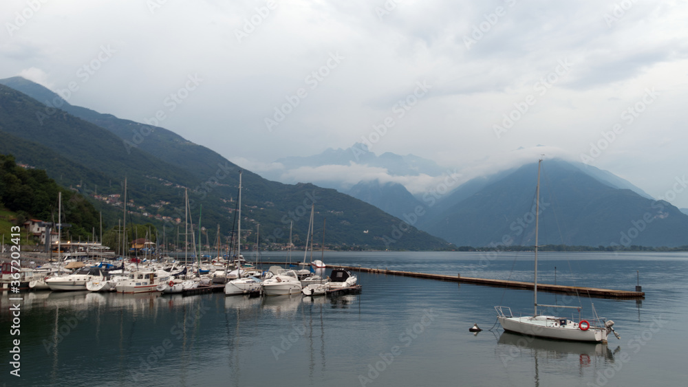 Northeast of Como Lake in Italy, Europe. View from Domaso on lake Como and mountain.