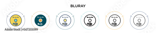 Bluray icon in filled, thin line, outline and stroke style. Vector illustration of two colored and black bluray vector icons designs can be used for mobile, ui, web