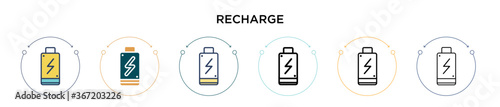 Recharge icon in filled, thin line, outline and stroke style. Vector illustration of two colored and black recharge vector icons designs can be used for mobile, ui, web