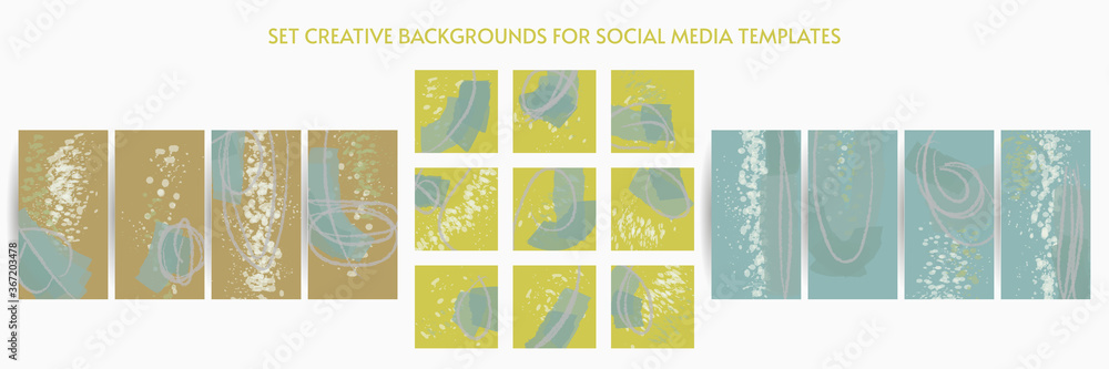 Artistic covers design. Set creative backgrounds for social media templates. Pastel art colors. Trendy futuristic design