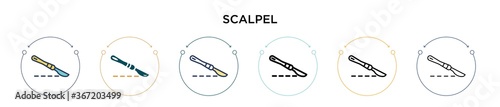 Scalpel icon in filled, thin line, outline and stroke style. Vector illustration of two colored and black scalpel vector icons designs can be used for mobile, ui, web