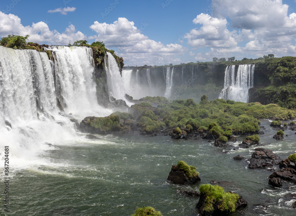 Fototapeta premium Forest, waterfalls and river with rocks
