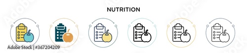 Nutrition icon in filled, thin line, outline and stroke style. Vector illustration of two colored and black nutrition vector icons designs can be used for mobile, ui, web