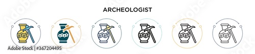 Archeologist icon in filled, thin line, outline and stroke style. Vector illustration of two colored and black archeologist vector icons designs can be used for mobile, ui, web
