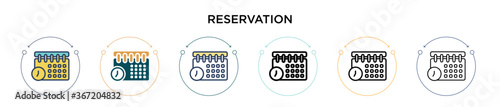 Reservation icon in filled, thin line, outline and stroke style. Vector illustration of two colored and black reservation vector icons designs can be used for mobile, ui, web